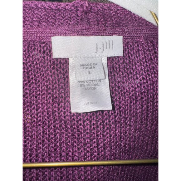 J. Jill Linen Purple Plum Burgundy Open Front Long Cardigan Sweater Lightweight - Picture 4 of 9